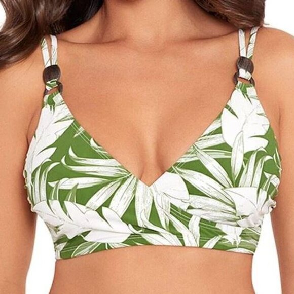 Skinny Dippers | NEW Tropical Green & White San Felipe Bikini Top - Picture 1 of 11